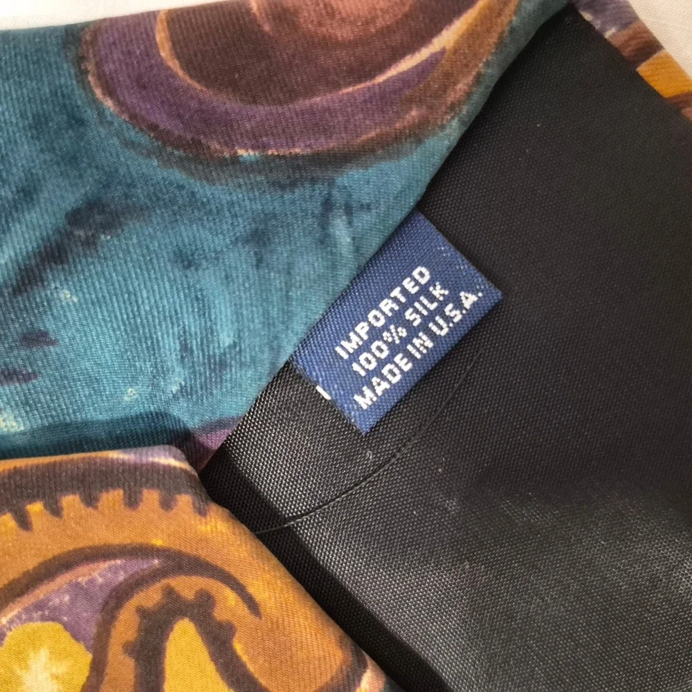 Liberty of London Tie Mens Teal Purple Gold Abstract Paisley Silk Necktie USA
